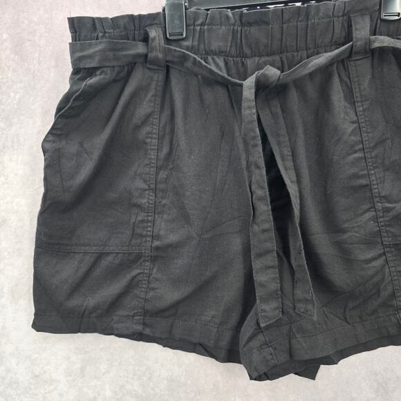 Terra & Sky Black Pullon Ruffle Belted Cotton Linen Pants Shorts Plus 1X 16W 18W - Picture 4 of 6